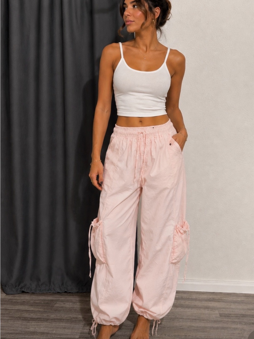 Zara Pale Pink Elastic Waist Pants